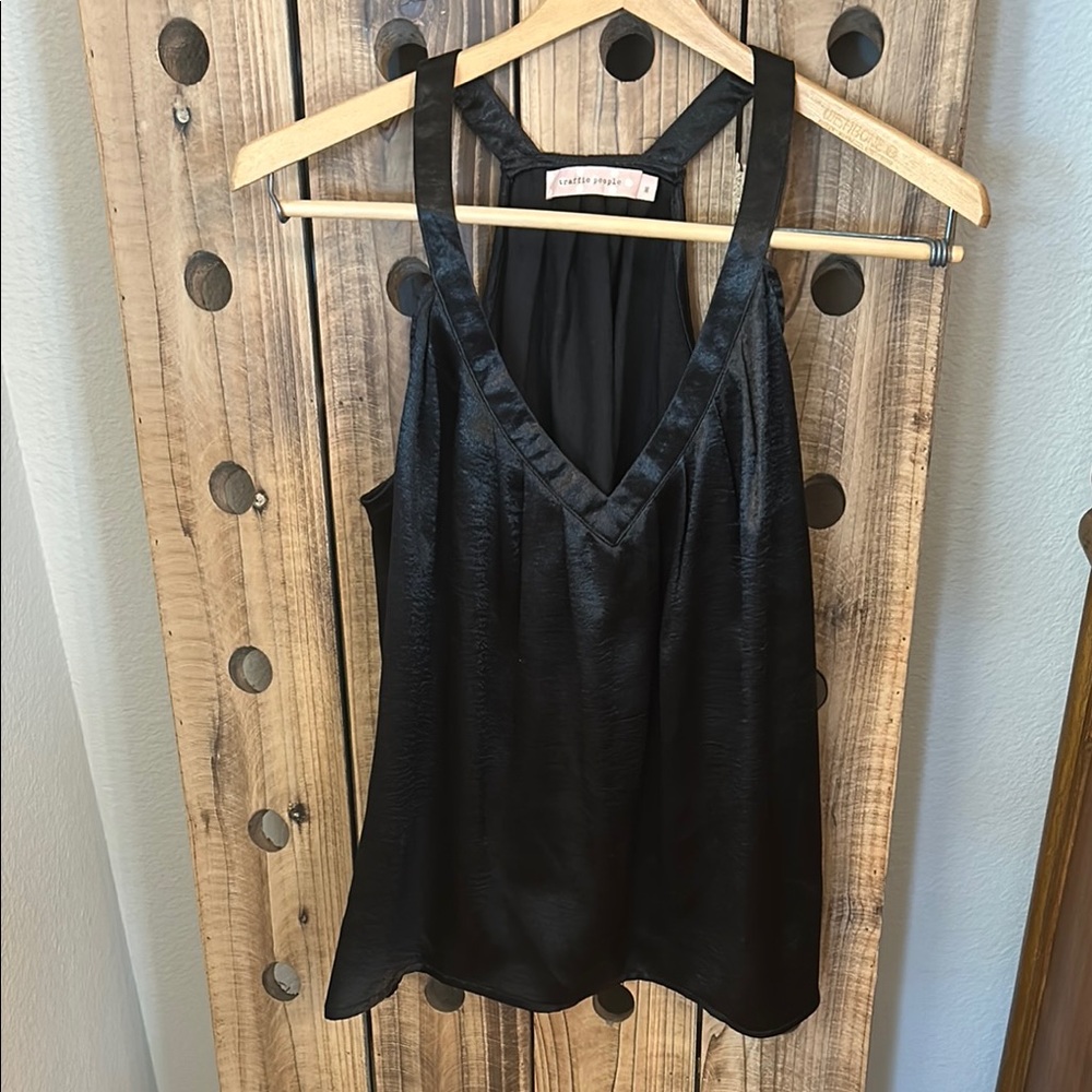 Traffic People Black V-neck Silky Camisole